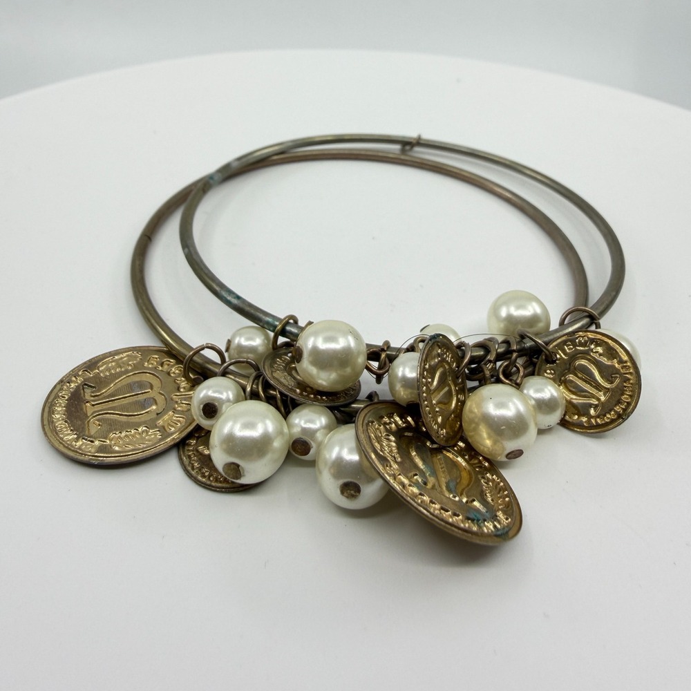 Vintage Coin & Pearl Charm Bracelet - Boho Statement Jewelry
